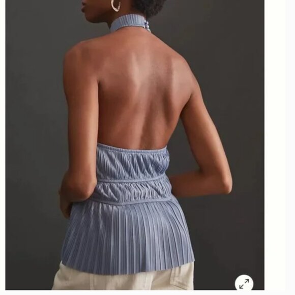 ⭐️ Pleated Halter Boho Peasant Hipster Hippie Classy Romantic Farm Chic Blouse - Picture 2 of 4